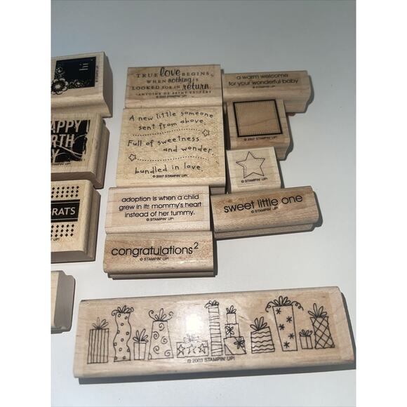 Lot Of 21 Wood Mounted Rubber Stamps Stampin Up Floral Happy Birthday Baby Love - Picture 4 of 9